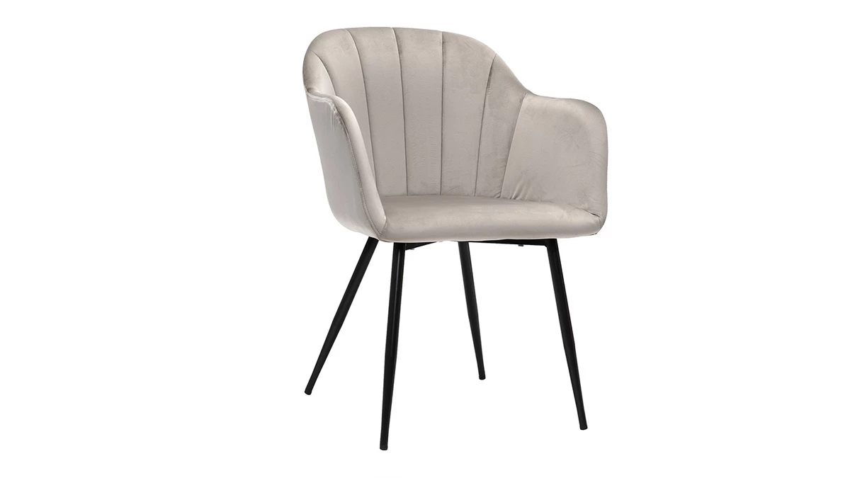 Chaise Design En Tissu Velours Taupe Et Métal Noir MILLY 4 Chaise Design En Tissu Velours Taupe Et Métal Noir MILLY – Image 2