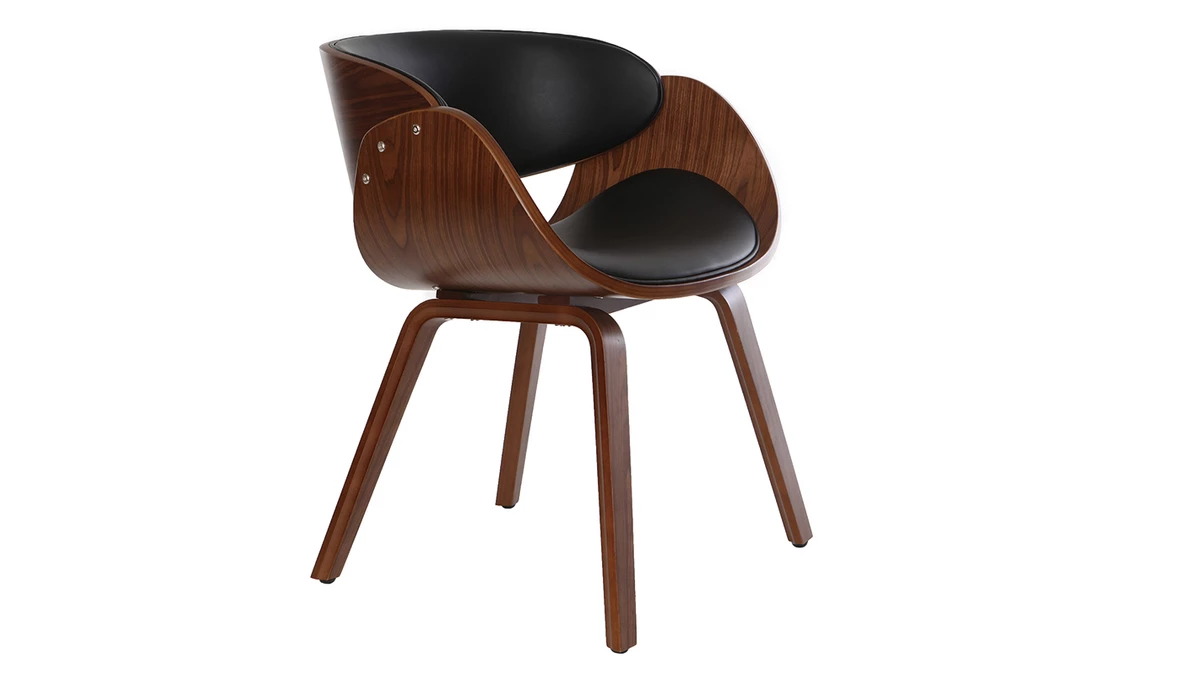 Chaise Design Noir Et Bois Foncé Noyer BENT 5 Chaise Design Noir Et Bois Foncé Noyer BENT – Image 3