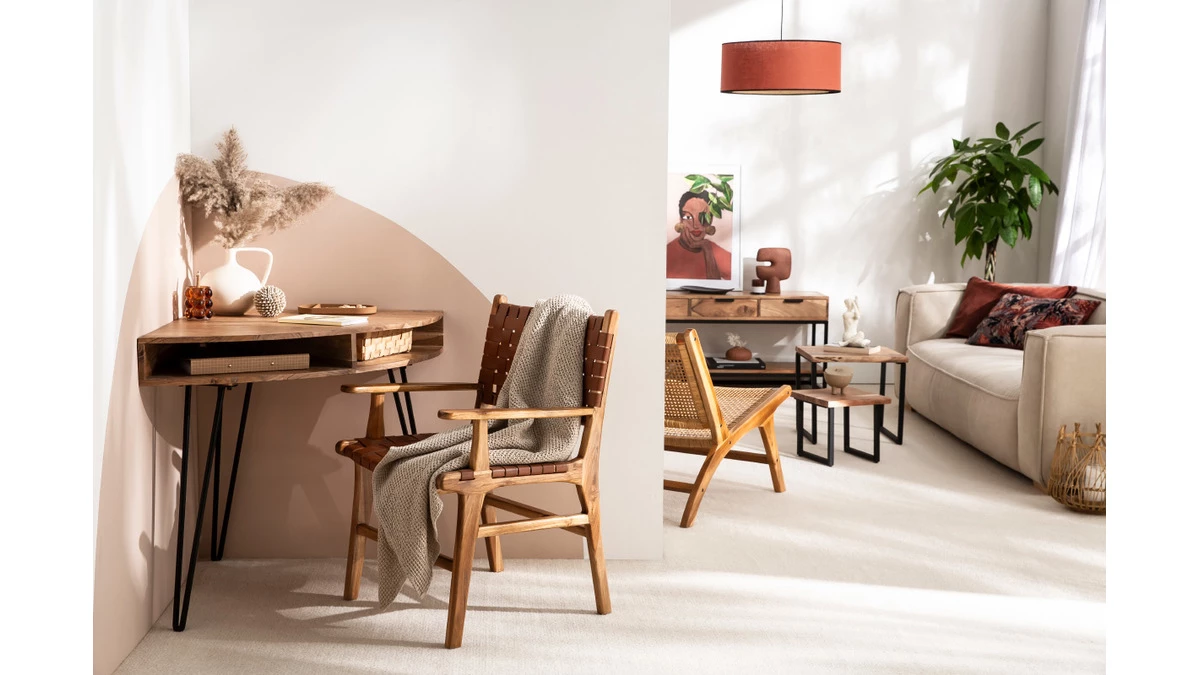 Chaise En Bois Teck Massif Et Sangles En Cuir Marron LODGE 8 Chaise En Bois Teck Massif Et Sangles En Cuir Marron LODGE – Image 6