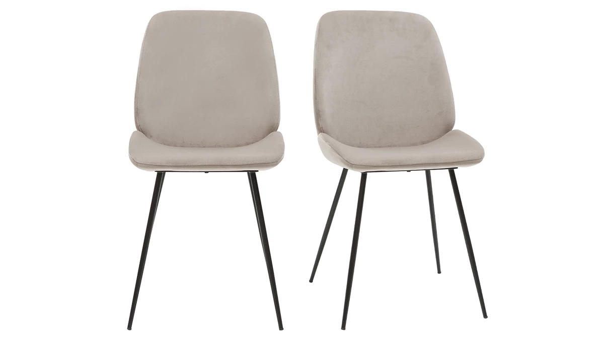 Chaise En Toissu Velours Taupe Et Métal Noir (lot De 2) KAOLY 3 Chaise En Toissu Velours Taupe Et Métal Noir (lot De 2) KAOLY