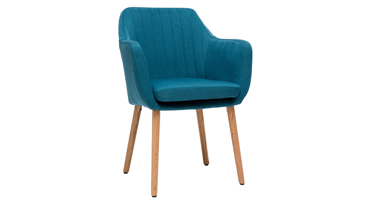 Chaise Scandinave En Tissu Bleu Canard Et Bois Clair ALEYNA 4 Chaise Scandinave En Tissu Bleu Canard Et Bois Clair ALEYNA – Image 2