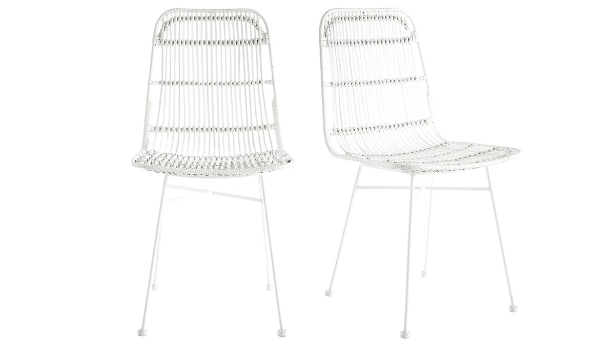 Chaises Blanches En Rotin Et Métal (lot De 2) MALACCA - Miliboo & Stéphane Plaza 3 Chaises Blanches En Rotin Et Métal (lot De 2) MALACCA - Miliboo & Stéphane Plaza