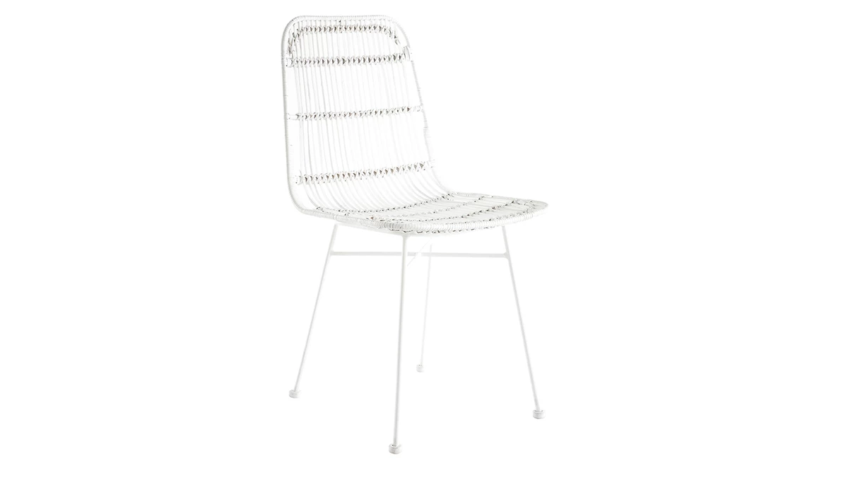 Chaises Blanches En Rotin Et Métal (lot De 2) MALACCA - Miliboo & Stéphane Plaza 5 Chaises Blanches En Rotin Et Métal (lot De 2) MALACCA - Miliboo & Stéphane Plaza – Image 3