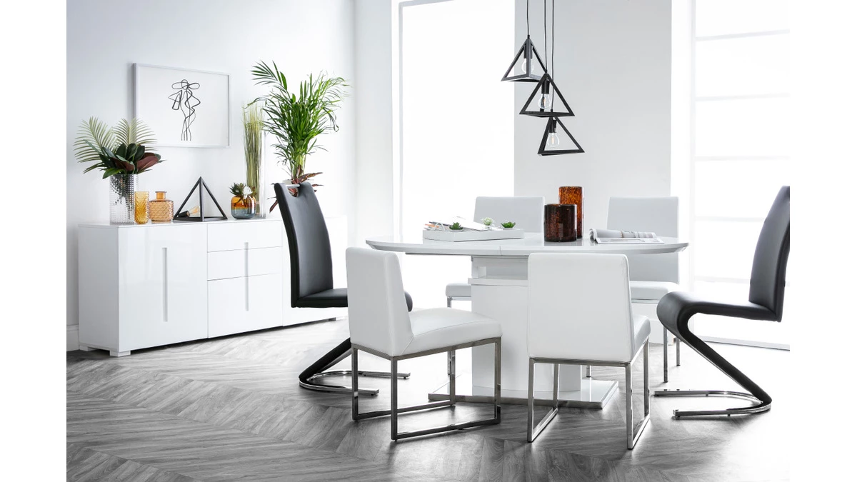 Chaises Design Blanc Et Acier Chromé (lot De 2) JUNIA 9 Chaises Design Blanc Et Acier Chromé (lot De 2) JUNIA – Image 7