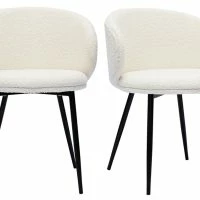Chaises Design En Tissu Effet Laine Bouclée écru Et Métal Noir (lot De 2) ROSALIE