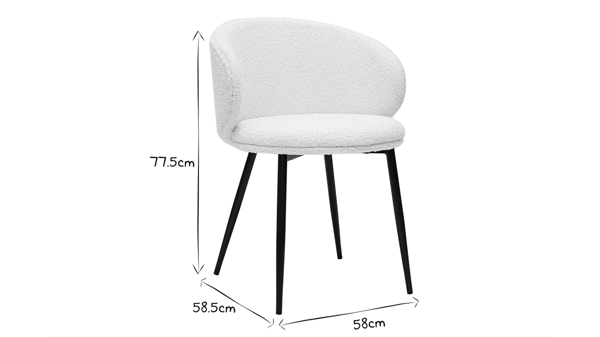 Chaises Design En Tissu Effet Laine Bouclée écru Et Métal Noir (lot De 2) ROSALIE 8 Chaises Design En Tissu Effet Laine Bouclée écru Et Métal Noir (lot De 2) ROSALIE – Image 6