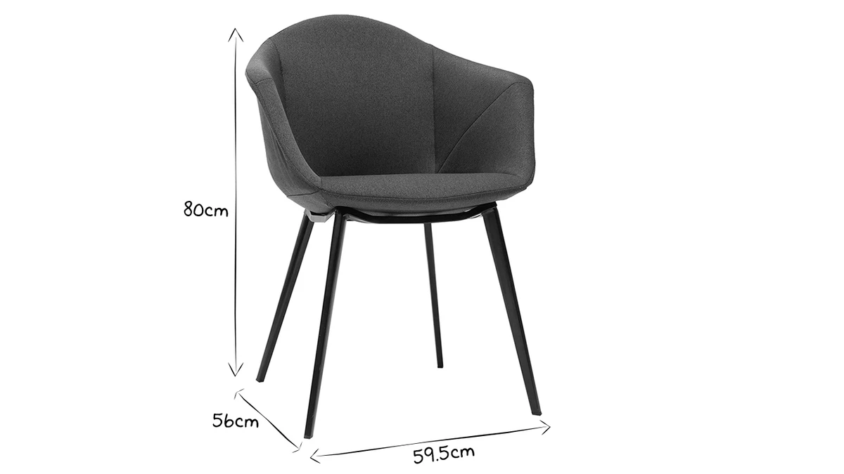 Chaises Design En Tissu Gris Foncé Et Métal Noir (lot De 2) TAYA 9 Chaises Design En Tissu Gris Foncé Et Métal Noir (lot De 2) TAYA – Image 7