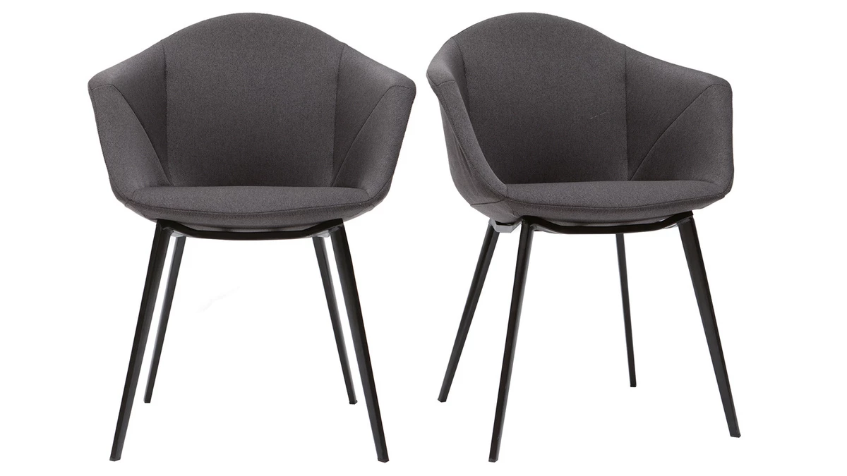 Chaises Design En Tissu Gris Foncé Et Métal Noir (lot De 2) TAYA 3 Chaises Design En Tissu Gris Foncé Et Métal Noir (lot De 2) TAYA