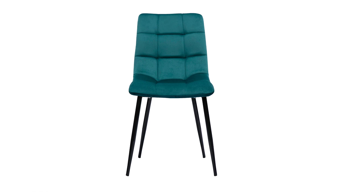 Chaises Design En Tissu Velours Bleu Canard Et Métal Noir (lot De 2) MAXWELL 4 Chaises Design En Tissu Velours Bleu Canard Et Métal Noir (lot De 2) MAXWELL – Image 2
