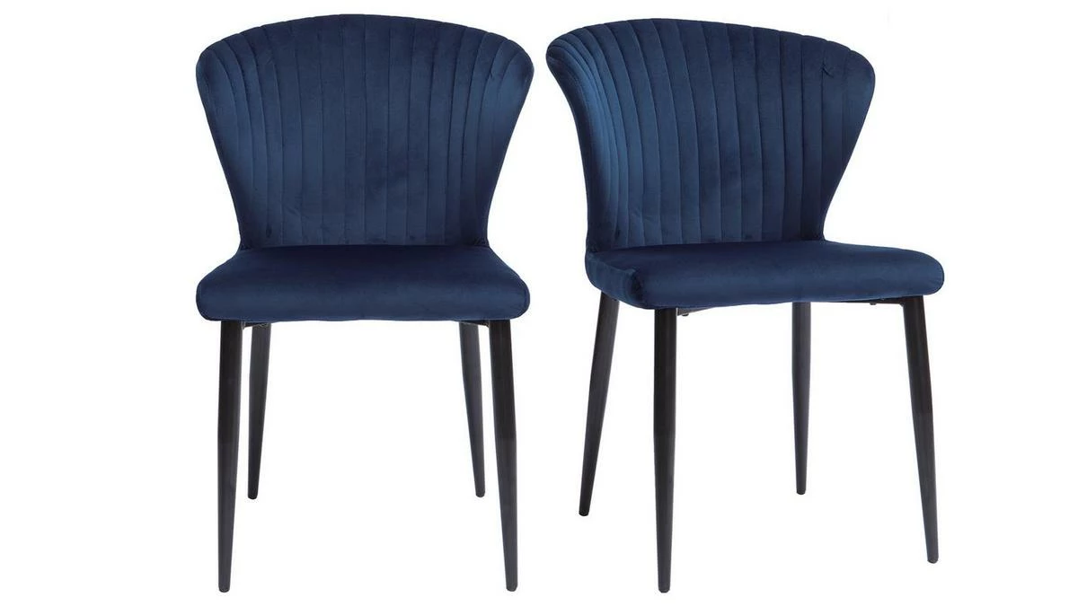 Chaises Design En Tissu Velours Bleu Et Métal Noir (lot De 2) KAYEL 3 Chaises Design En Tissu Velours Bleu Et Métal Noir (lot De 2) KAYEL