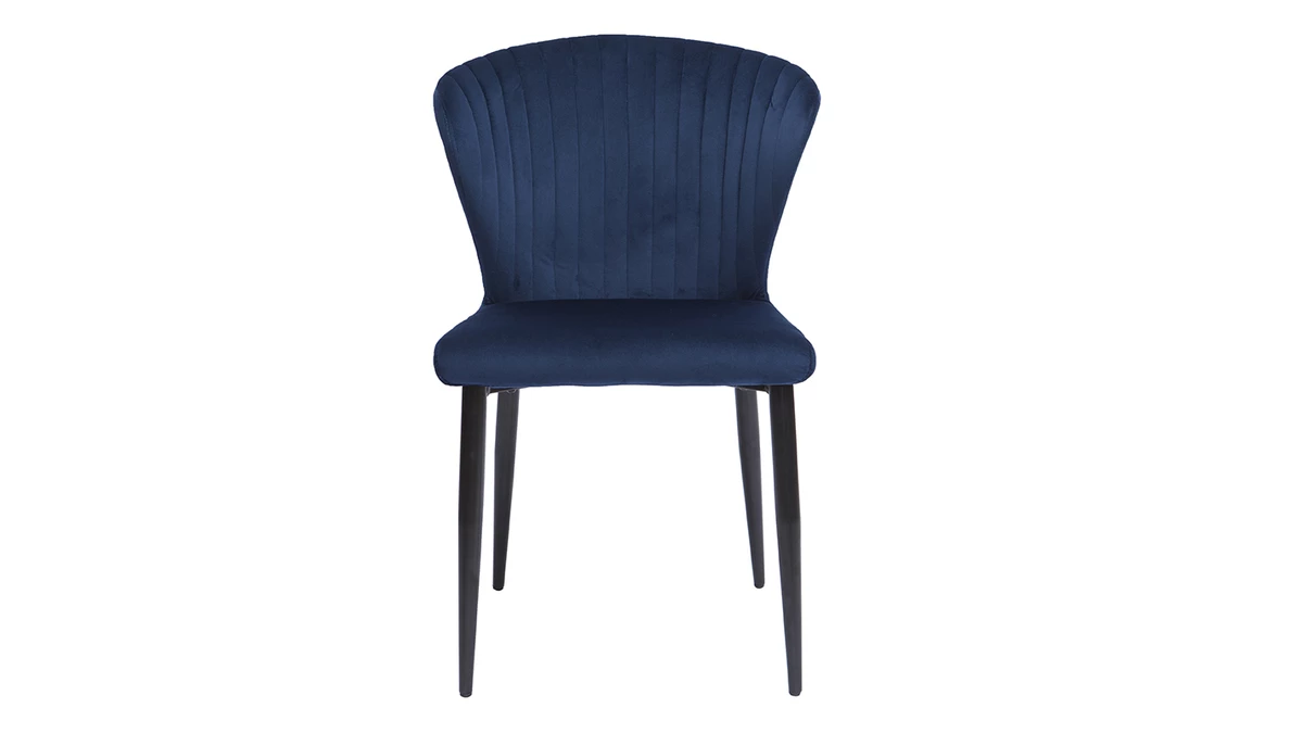 Chaises Design En Tissu Velours Bleu Et Métal Noir (lot De 2) KAYEL 4 Chaises Design En Tissu Velours Bleu Et Métal Noir (lot De 2) KAYEL – Image 2