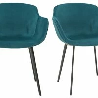 Chaises Design En Tissu Velours Bleu Pétrole Et Métal Noir (lot De 2) SAKE