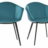 Chaises Design En Tissu Velours Bleu Pétrole Et Métal Noir (lot De 2) TAYA
