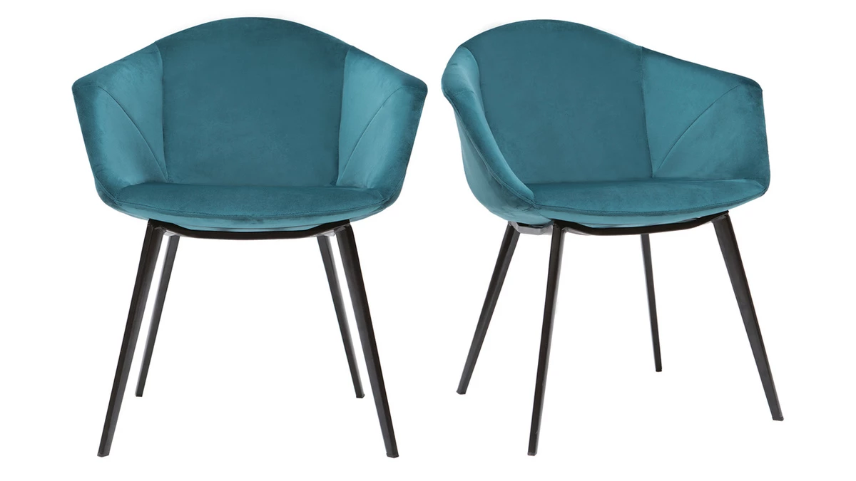 Chaises Design En Tissu Velours Bleu Pétrole Et Métal Noir (lot De 2) TAYA 3 Chaises Design En Tissu Velours Bleu Pétrole Et Métal Noir (lot De 2) TAYA
