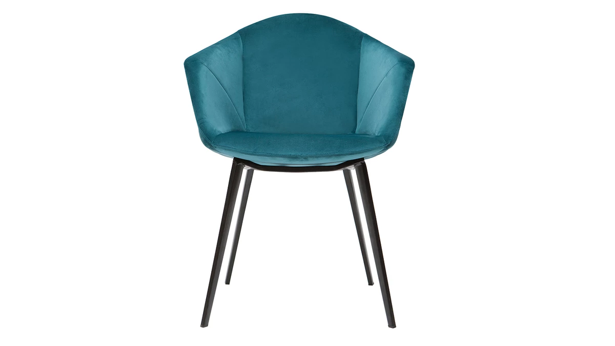 Chaises Design En Tissu Velours Bleu Pétrole Et Métal Noir (lot De 2) TAYA 4 Chaises Design En Tissu Velours Bleu Pétrole Et Métal Noir (lot De 2) TAYA – Image 2