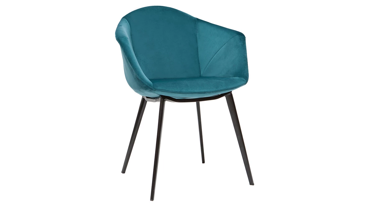 Chaises Design En Tissu Velours Bleu Pétrole Et Métal Noir (lot De 2) TAYA 5 Chaises Design En Tissu Velours Bleu Pétrole Et Métal Noir (lot De 2) TAYA – Image 3