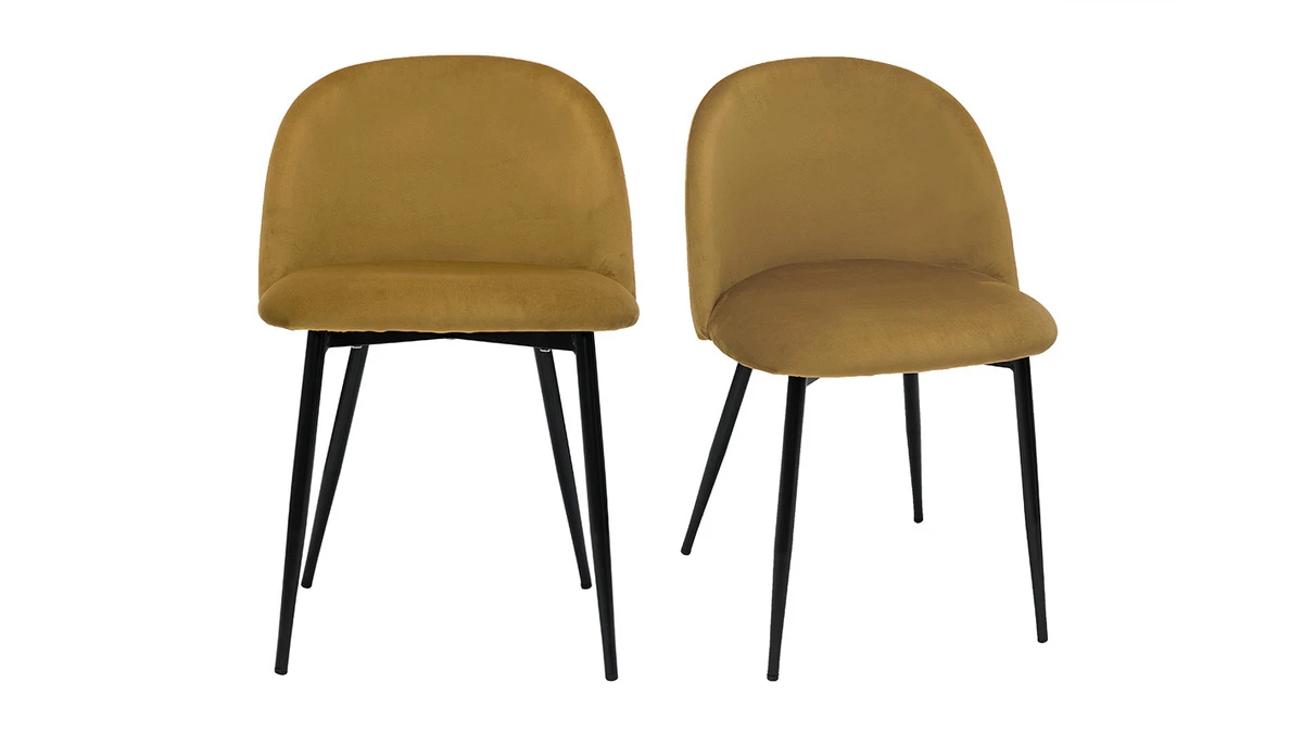 Chaises Design En Tissu Velours Bronze Et Métal Noir (lot De 2) CELESTE 3 Chaises Design En Tissu Velours Bronze Et Métal Noir (lot De 2) CELESTE