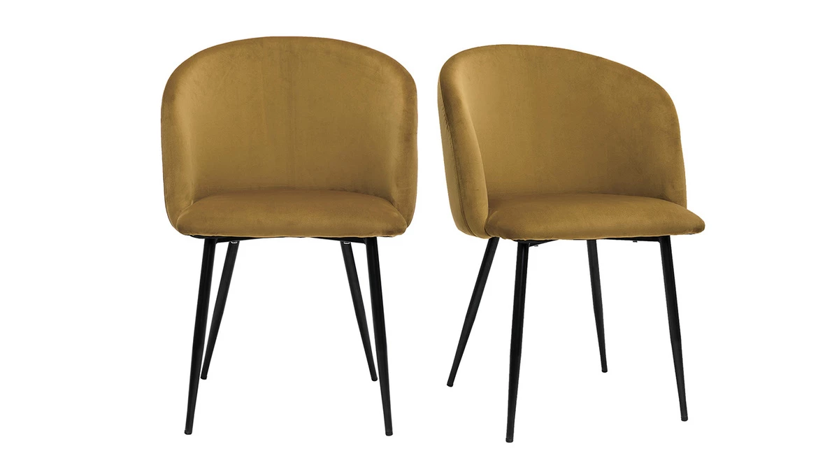 Chaises Design En Tissu Velours Bronze Et Métal Noir (lot De 2) VANITY 3 Chaises Design En Tissu Velours Bronze Et Métal Noir (lot De 2) VANITY