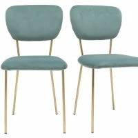 Chaises Design En Tissu Velours Gaufré Vert Céladon Et Métal Doré (lot De 2) LEPIDUS