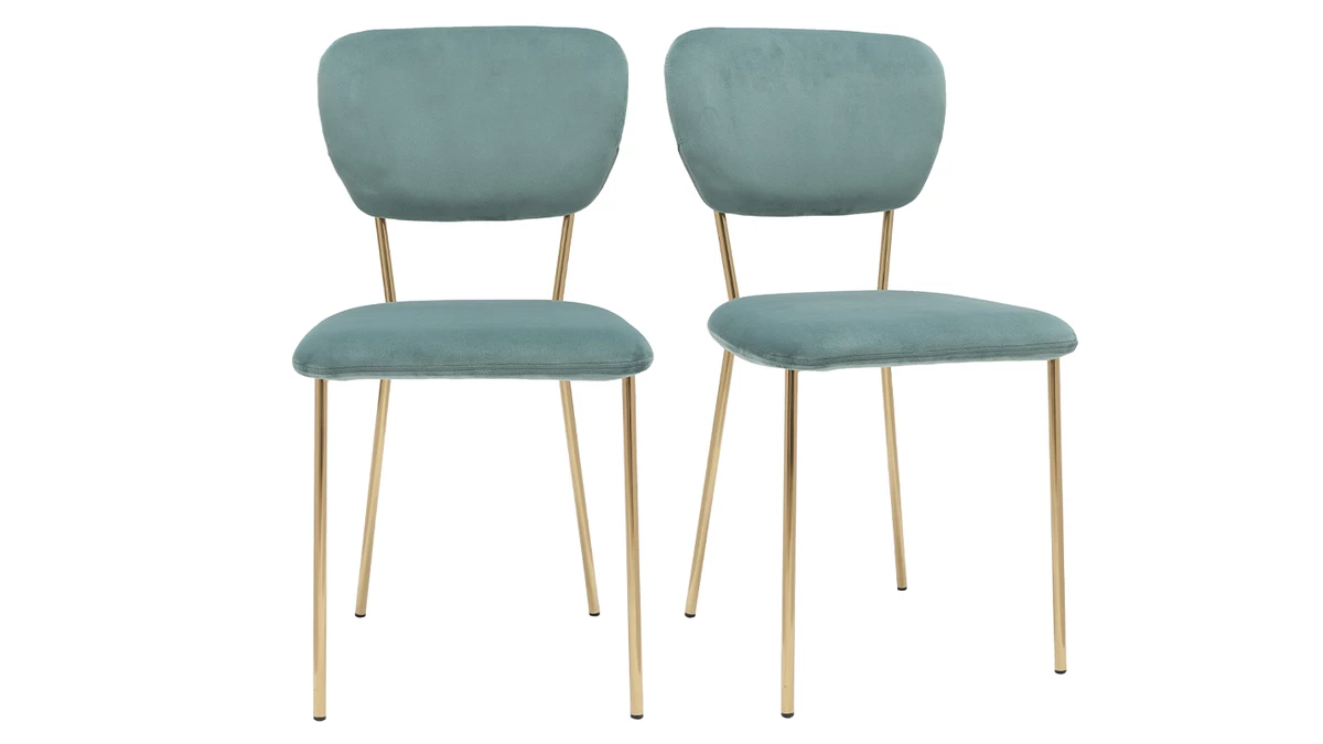 Chaises Design En Tissu Velours Gaufré Vert Céladon Et Métal Doré (lot De 2) LEPIDUS 3 Chaises Design En Tissu Velours Gaufré Vert Céladon Et Métal Doré (lot De 2) LEPIDUS