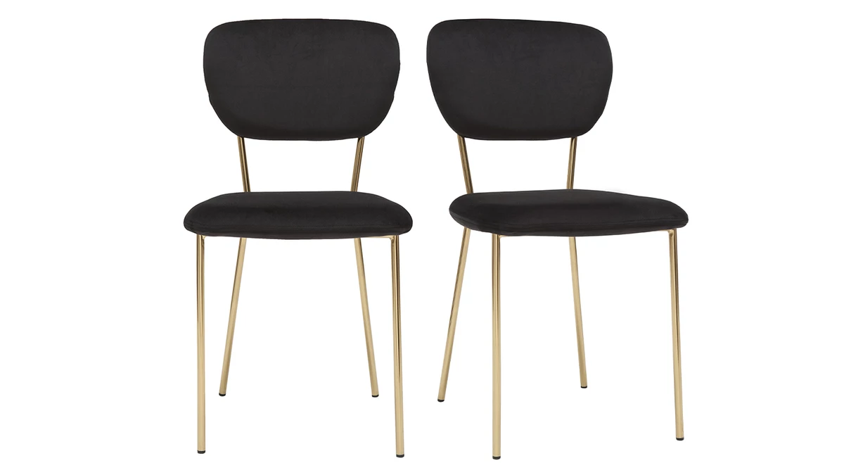 Chaises Design En Tissu Velours Noir Et Métal Doré (lot De 2) LEPIDUS 3 Chaises Design En Tissu Velours Noir Et Métal Doré (lot De 2) LEPIDUS