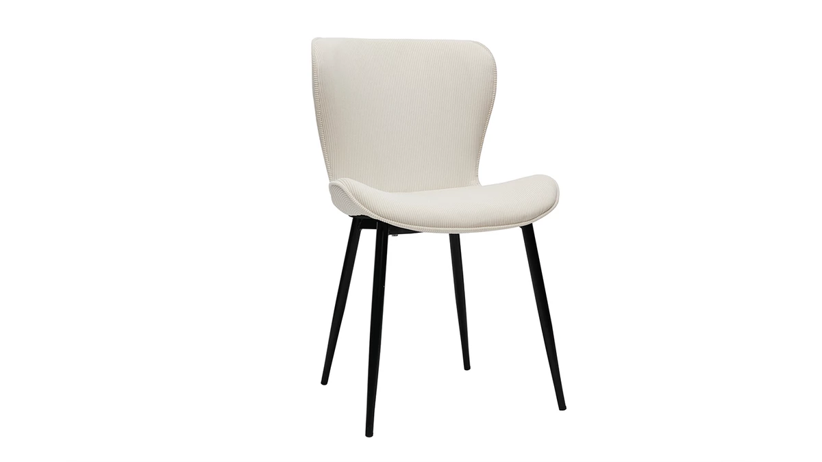 Chaises Design En Tisu Velours Côtelé Beige Et Métal Noir (lot De 2) ADDICT 5 Chaises Design En Tisu Velours Côtelé Beige Et Métal Noir (lot De 2) ADDICT – Image 3