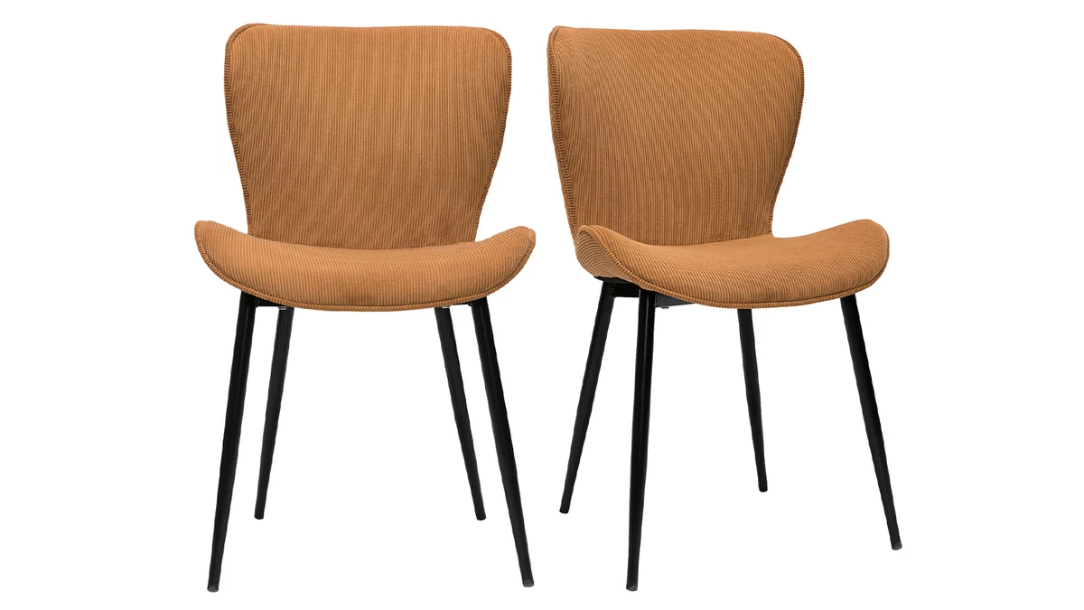 Chaises Design En Velours Côtelé Jaune Curry Et Métal Noir (lot De 2) ADDICT 3 Chaises Design En Velours Côtelé Jaune Curry Et Métal Noir (lot De 2) ADDICT
