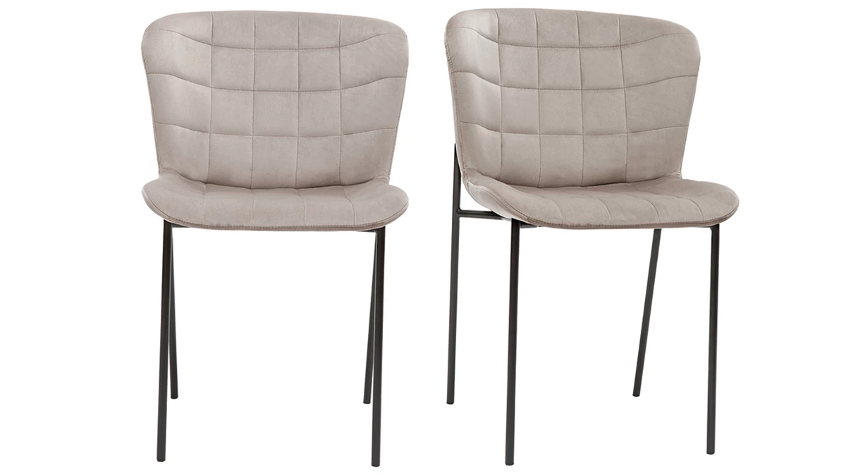 Chaises Design En Velours Taupe Et Métal Noir (lot De 2) SAIGA 3 Chaises Design En Velours Taupe Et Métal Noir (lot De 2) SAIGA