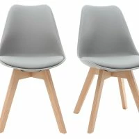 Chaises Design Gris Et Bois Clair Massif (lot De 2) PAULINE