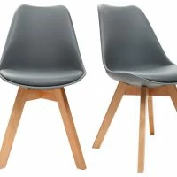 Chaises Design Grises Avec Pieds Bois Clair Massif (lot De 2) PAULINE