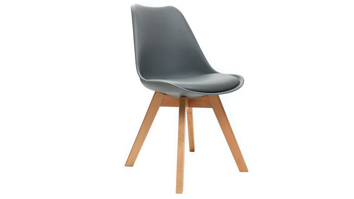 Chaises Design Grises Avec Pieds Bois Clair Massif (lot De 2) PAULINE 5 Chaises Design Grises Avec Pieds Bois Clair Massif (lot De 2) PAULINE – Image 3