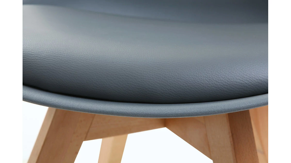 Chaises Design Grises Avec Pieds Bois Clair Massif (lot De 2) PAULINE 8 Chaises Design Grises Avec Pieds Bois Clair Massif (lot De 2) PAULINE – Image 6