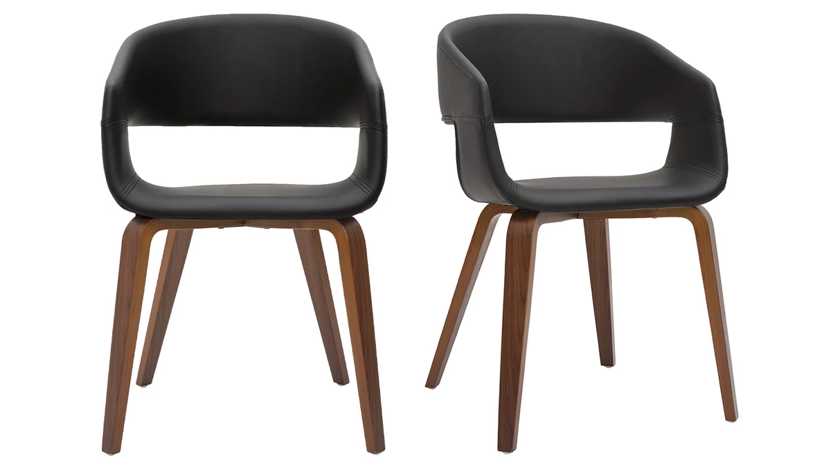 Chaises Design Noir Et Bois Foncé Noyer (lot De 2) SLAM 3 Chaises Design Noir Et Bois Foncé Noyer (lot De 2) SLAM