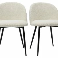 Chaises En Tissu Effet Laine Bouclée écru Et Métal Noir (lot De 2) CELESTE