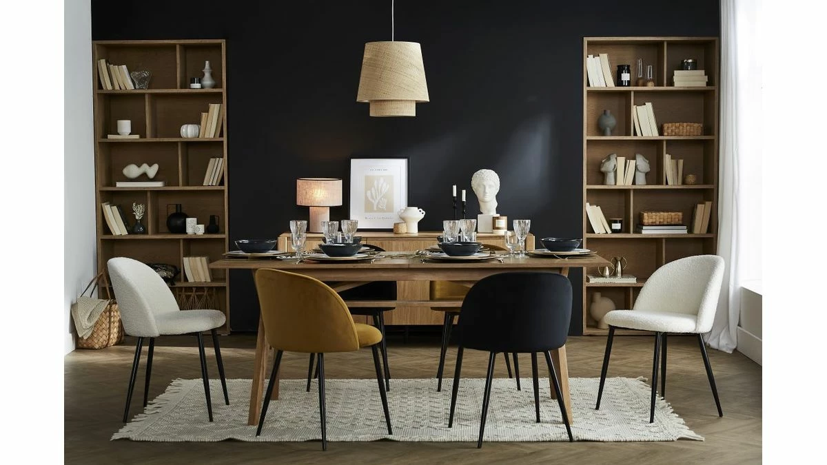 Chaises En Tissu Effet Laine Bouclée écru Et Métal Noir (lot De 2) CELESTE 10 Chaises En Tissu Effet Laine Bouclée écru Et Métal Noir (lot De 2) CELESTE – Image 8