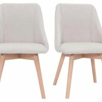 Chaises En Tissu Effet Velours Texturé Beige Et Bois Clair Massif (lot De 2) HIGGINS