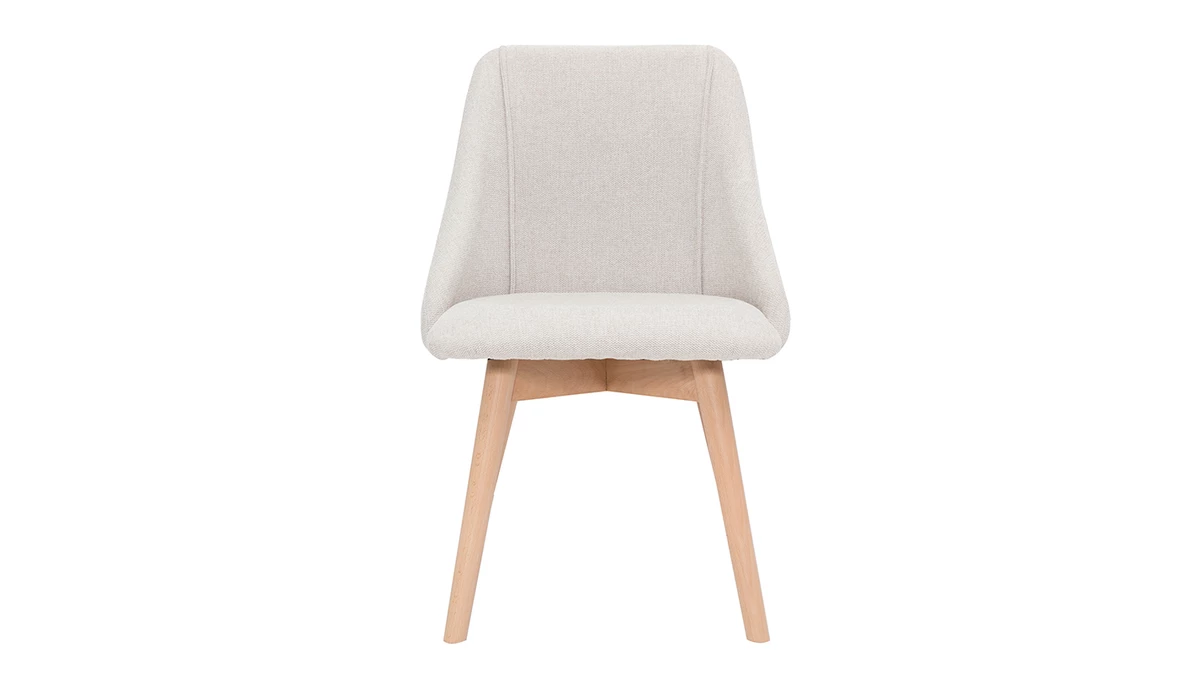 Chaises En Tissu Effet Velours Texturé Beige Et Bois Clair Massif (lot De 2) HIGGINS 4 Chaises En Tissu Effet Velours Texturé Beige Et Bois Clair Massif (lot De 2) HIGGINS – Image 2