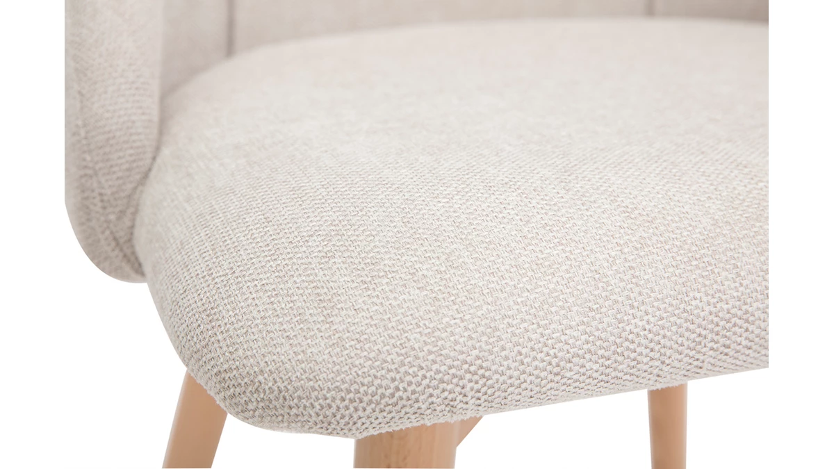 Chaises En Tissu Effet Velours Texturé Beige Et Bois Clair Massif (lot De 2) HIGGINS 8 Chaises En Tissu Effet Velours Texturé Beige Et Bois Clair Massif (lot De 2) HIGGINS – Image 6