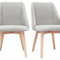 Chaises En Tissu Effet Velours Texturé Gris Et Bois Clair Massif (lot De 2) HIGGINS