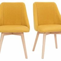 Chaises En Tissu Effet Velours Texturé Jaune Moutarde Et Bois Massif (lot De 2) HIGGINS