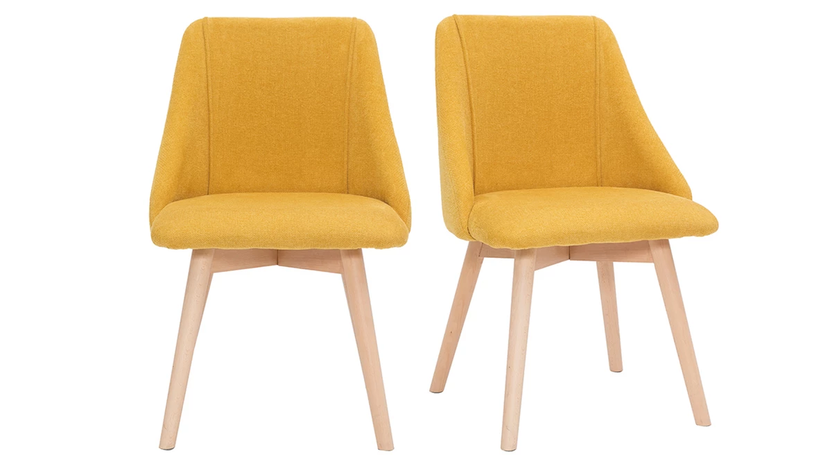 Chaises En Tissu Effet Velours Texturé Jaune Moutarde Et Bois Massif (lot De 2) HIGGINS 3 Chaises En Tissu Effet Velours Texturé Jaune Moutarde Et Bois Massif (lot De 2) HIGGINS