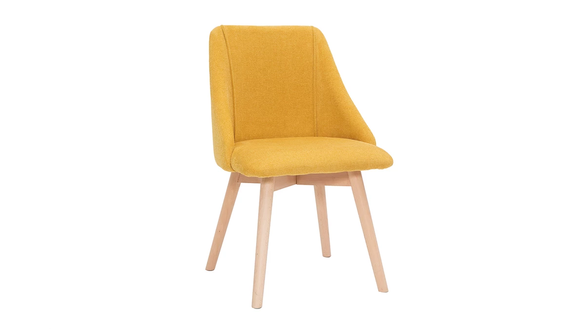 Chaises En Tissu Effet Velours Texturé Jaune Moutarde Et Bois Massif (lot De 2) HIGGINS 5 Chaises En Tissu Effet Velours Texturé Jaune Moutarde Et Bois Massif (lot De 2) HIGGINS – Image 3