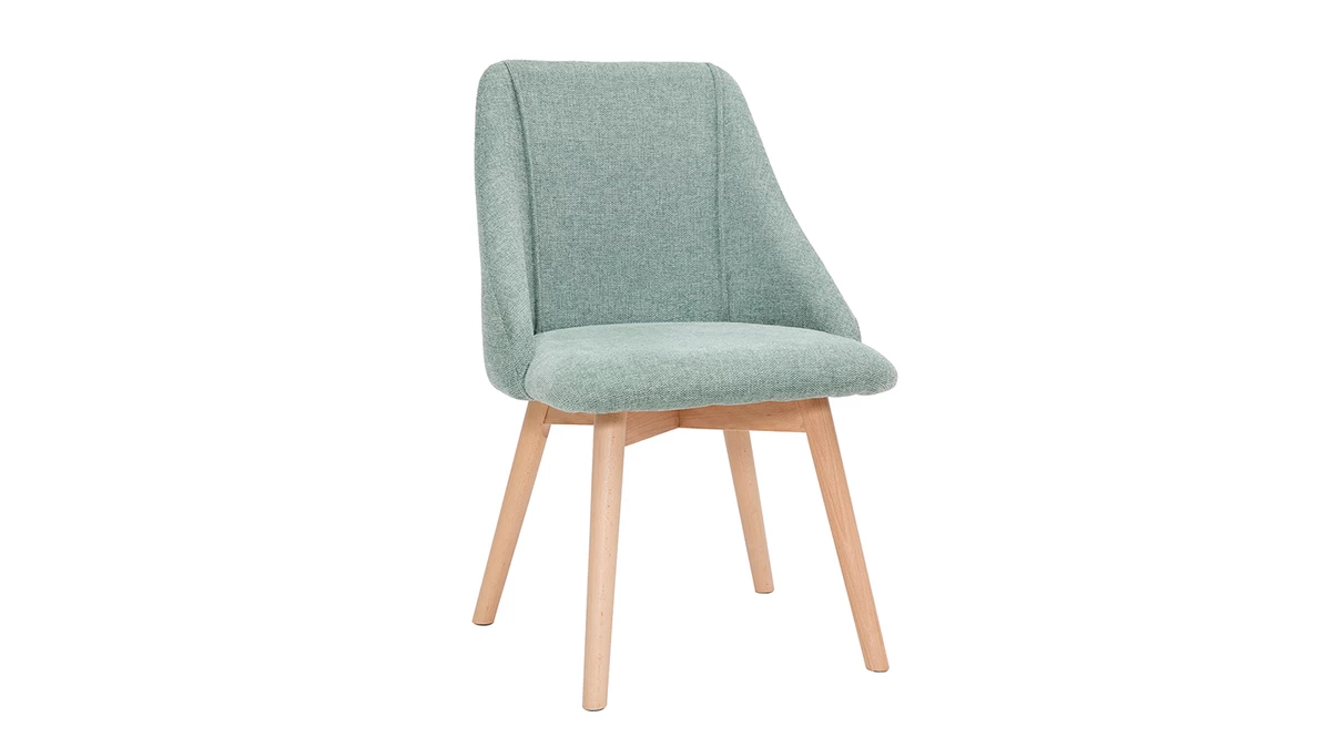 Chaises En Tissu Effet Velours Texturé Vert Céladon Et Bois Clair Massif (lot De 2) HIGGINS 5 Chaises En Tissu Effet Velours Texturé Vert Céladon Et Bois Clair Massif (lot De 2) HIGGINS – Image 3