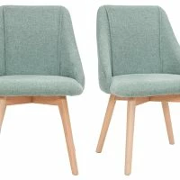 Chaises En Tissu Effet Velours Texturé Vert Céladon Et Bois Clair Massif (lot De 2) HIGGINS