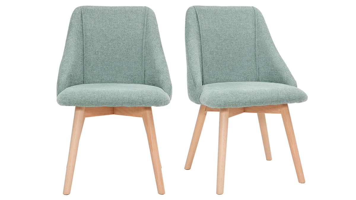 Chaises En Tissu Effet Velours Texturé Vert Céladon Et Bois Clair Massif (lot De 2) HIGGINS 3 Chaises En Tissu Effet Velours Texturé Vert Céladon Et Bois Clair Massif (lot De 2) HIGGINS