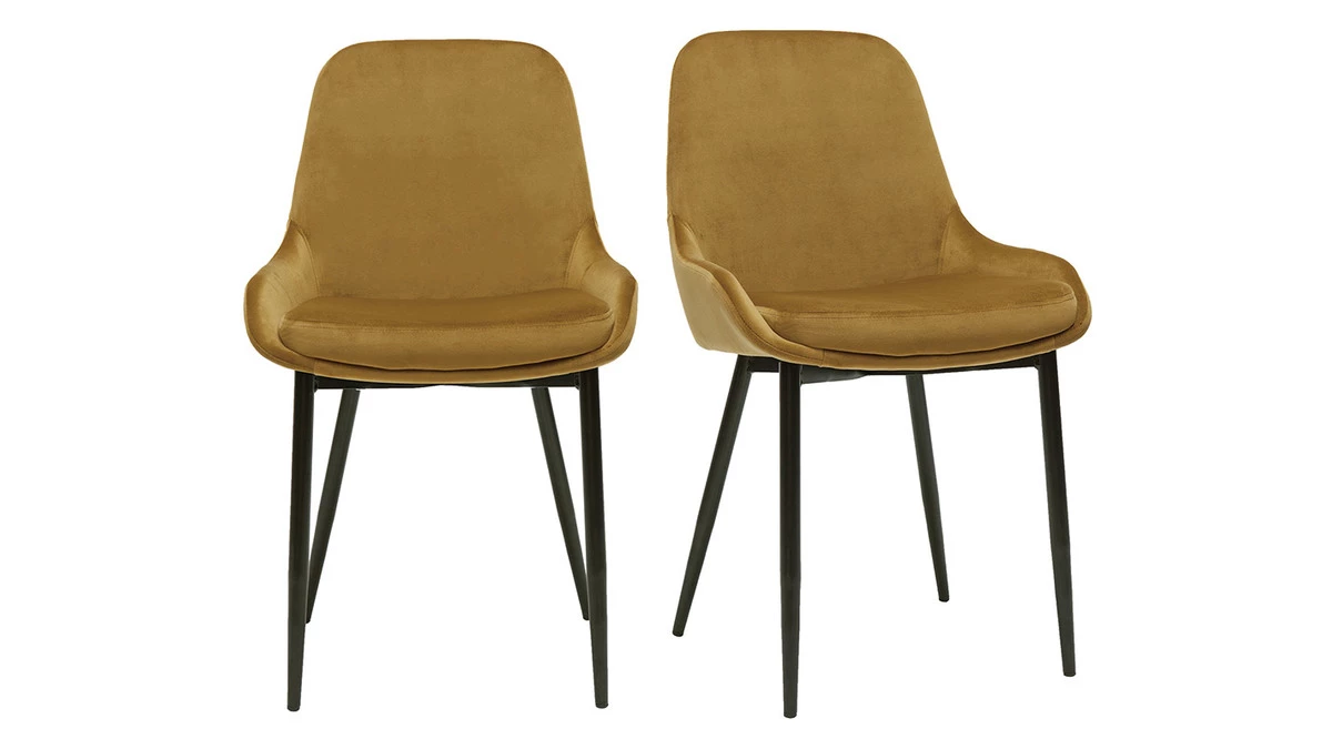 Chaises En Tissu Velours Bronze Et Métal Noir (lot De 2) HOLO 3 Chaises En Tissu Velours Bronze Et Métal Noir (lot De 2) HOLO
