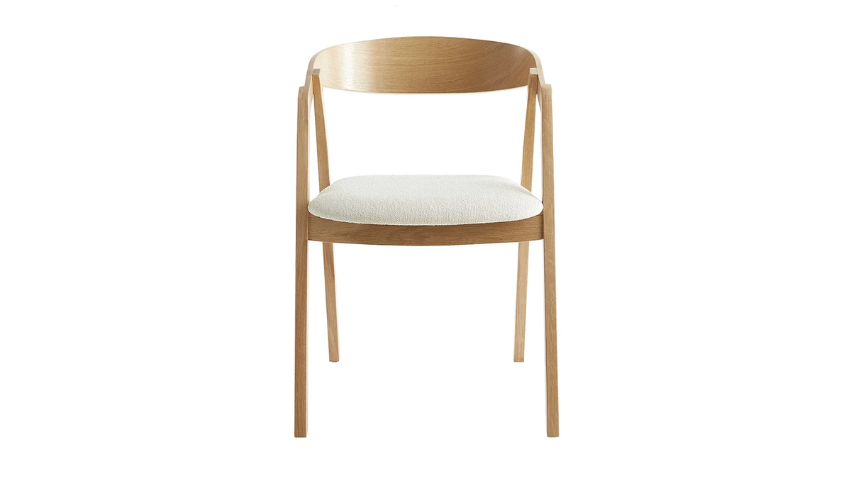 Chaises Scandinaves En Bois Clair Chêne Massif Et Tissu Effet Laine Bouclée écru (lot De 2) LOVA 4 Chaises Scandinaves En Bois Clair Chêne Massif Et Tissu Effet Laine Bouclée écru (lot De 2) LOVA – Image 2