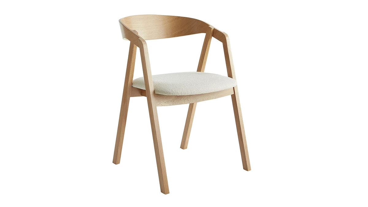 Chaises Scandinaves En Bois Clair Chêne Massif Et Tissu Effet Laine Bouclée écru (lot De 2) LOVA 5 Chaises Scandinaves En Bois Clair Chêne Massif Et Tissu Effet Laine Bouclée écru (lot De 2) LOVA – Image 3
