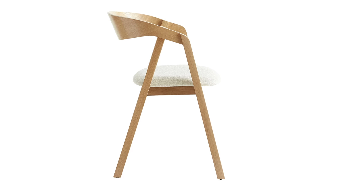 Chaises Scandinaves En Bois Clair Chêne Massif Et Tissu Effet Laine Bouclée écru (lot De 2) LOVA 6 Chaises Scandinaves En Bois Clair Chêne Massif Et Tissu Effet Laine Bouclée écru (lot De 2) LOVA – Image 4