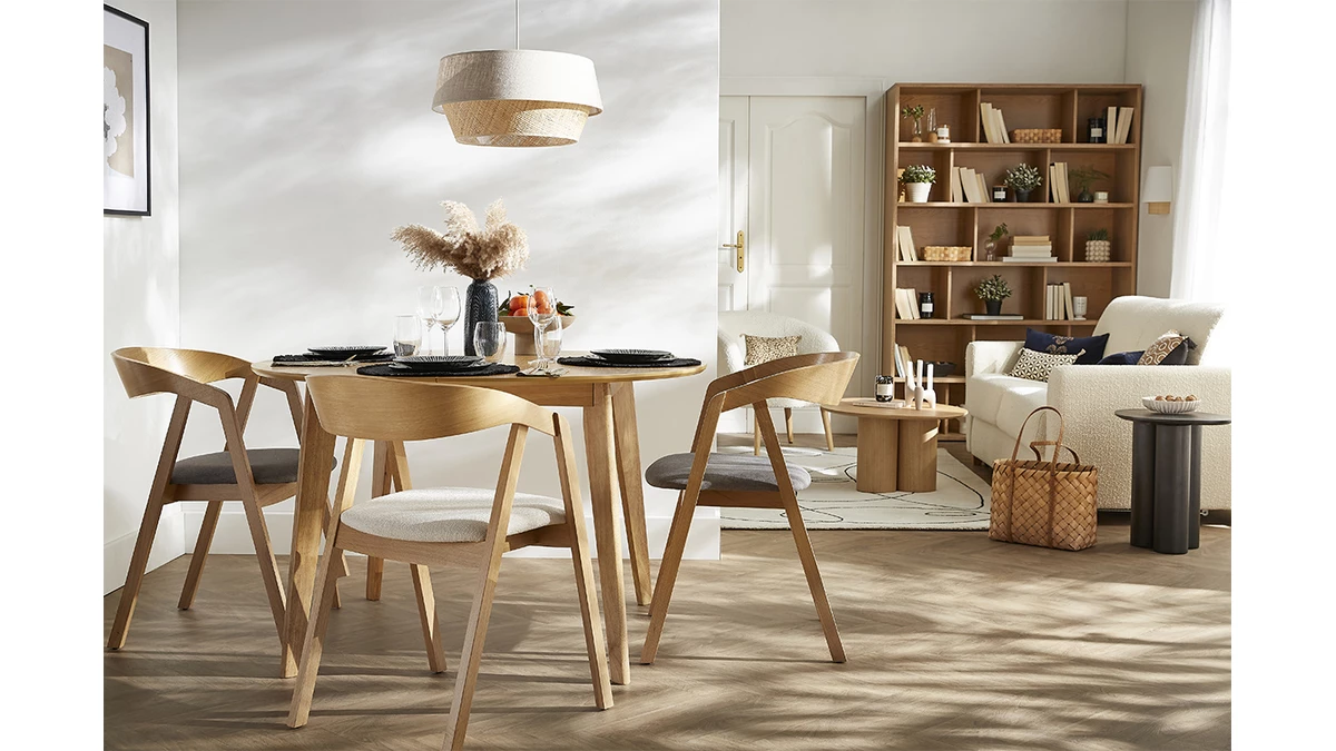 Chaises Scandinaves En Bois Clair Chêne Massif Et Tissu Effet Laine Bouclée écru (lot De 2) LOVA 9 Chaises Scandinaves En Bois Clair Chêne Massif Et Tissu Effet Laine Bouclée écru (lot De 2) LOVA – Image 7